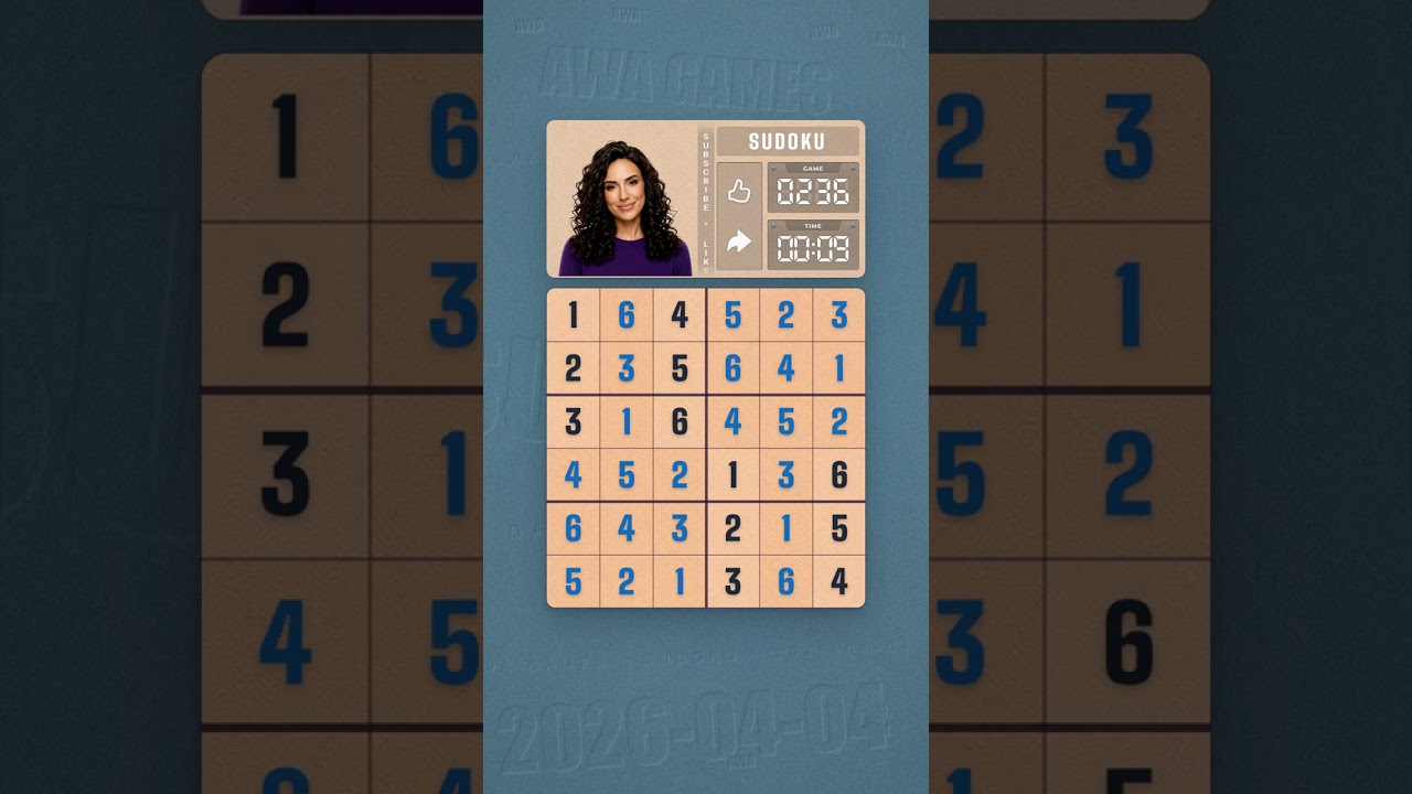 LinkedIn Mini Sudoku #236 solved board for April 4, 2026, 6x6 grid