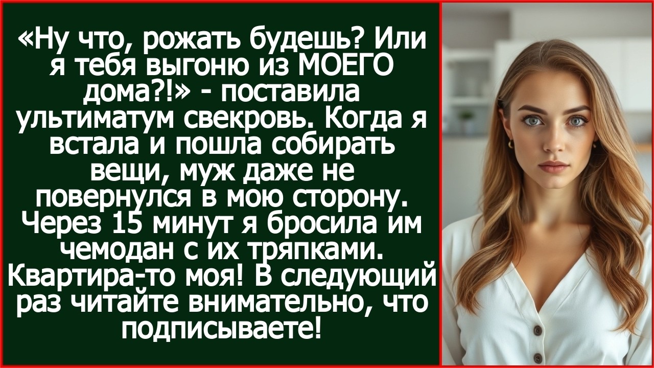 Ну что, рожать будешь? Или я тебя выгоню из МОЕГО дома?! Поставила ультиматум свекровь.