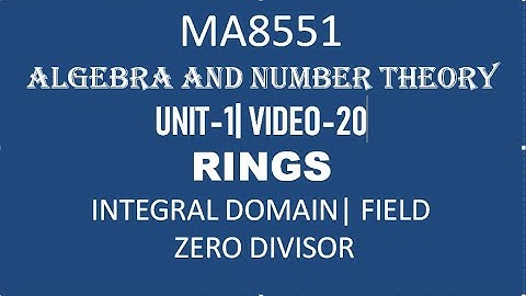 MA8551| ALGEBRA AND NUMBER THEORY| UNIT-1| VIDEO-20| INTEGRAL DOMAIN| FIELD| ZERO DIVISOR| UNITY