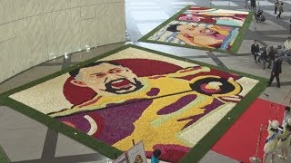 名選手の躍動、花で描く 東京・晴海にカーペット