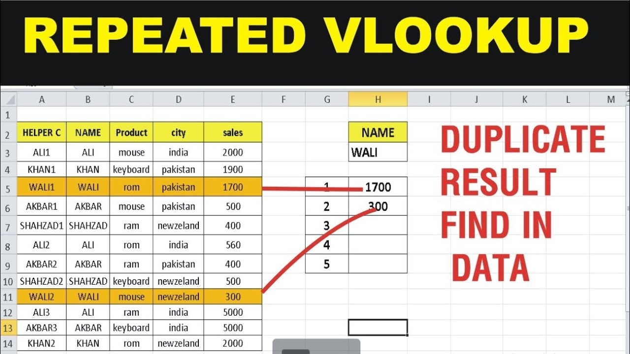 VLOOKUP DUPLICATE REPEATED VALUES IN EXCEL| - YouTube