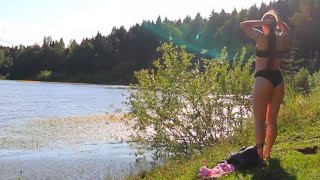 Solo beauty camping by the lake | Swimming in the lake | outdoor cooking | ASMR nature sounds