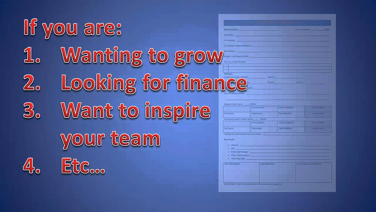 free one page business plan template youtube free one page business plan