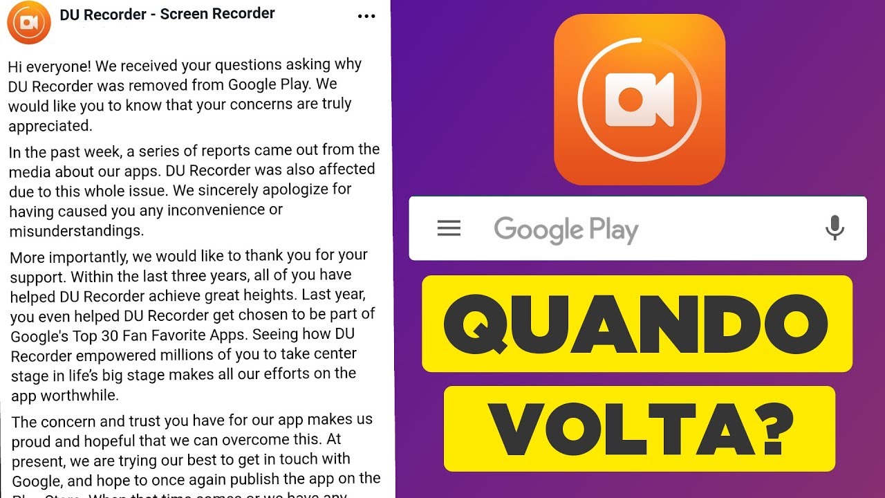 Du Recorder vai voltar para Google Play Store? Novas declarações