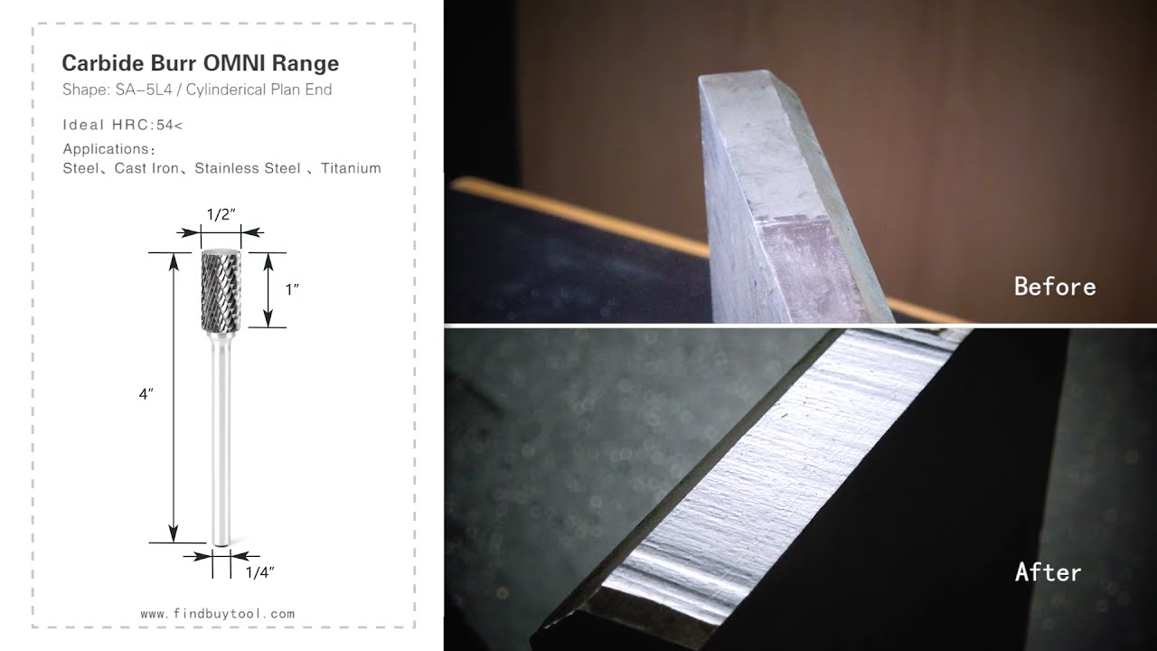 Plano cilindical Burr SA-5L4 de carboneto SA-5L4 END OMNI RANGE CABEÇA D 1/2 x 1L, 1/4 HAX, 4 polegadas comprimento total