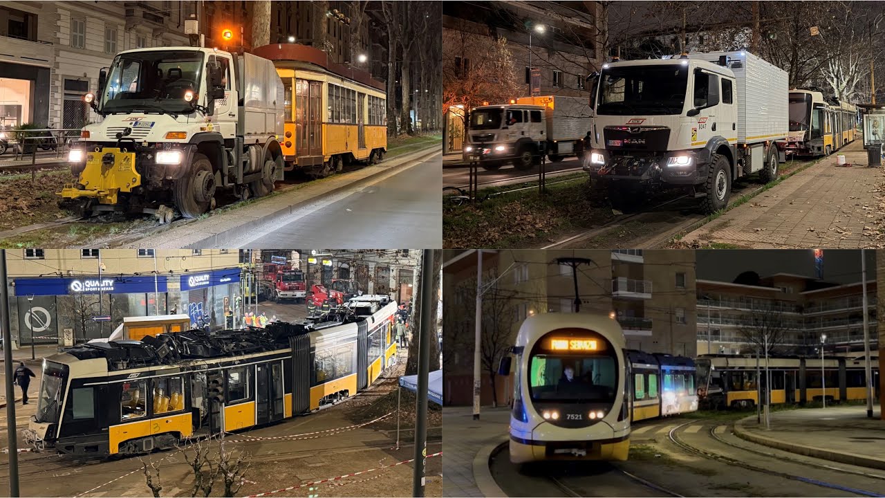 Milano, Tramlink deraglia in viale Vittorio Veneto. Arrivo degli automezzi e operazioni di recupero