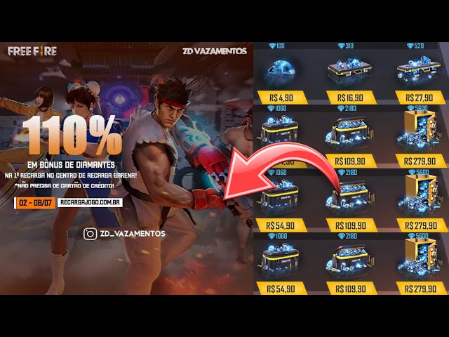 COMO RECARREGAR DIAMANTE NO FREE FIRE - GANHAR BÔNUS 110% NO RECARGA JOGO FREE  FIRE 