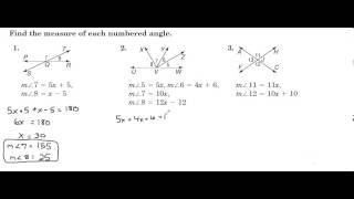 Finding Angle Measures from Supplementary & Vertical Angles