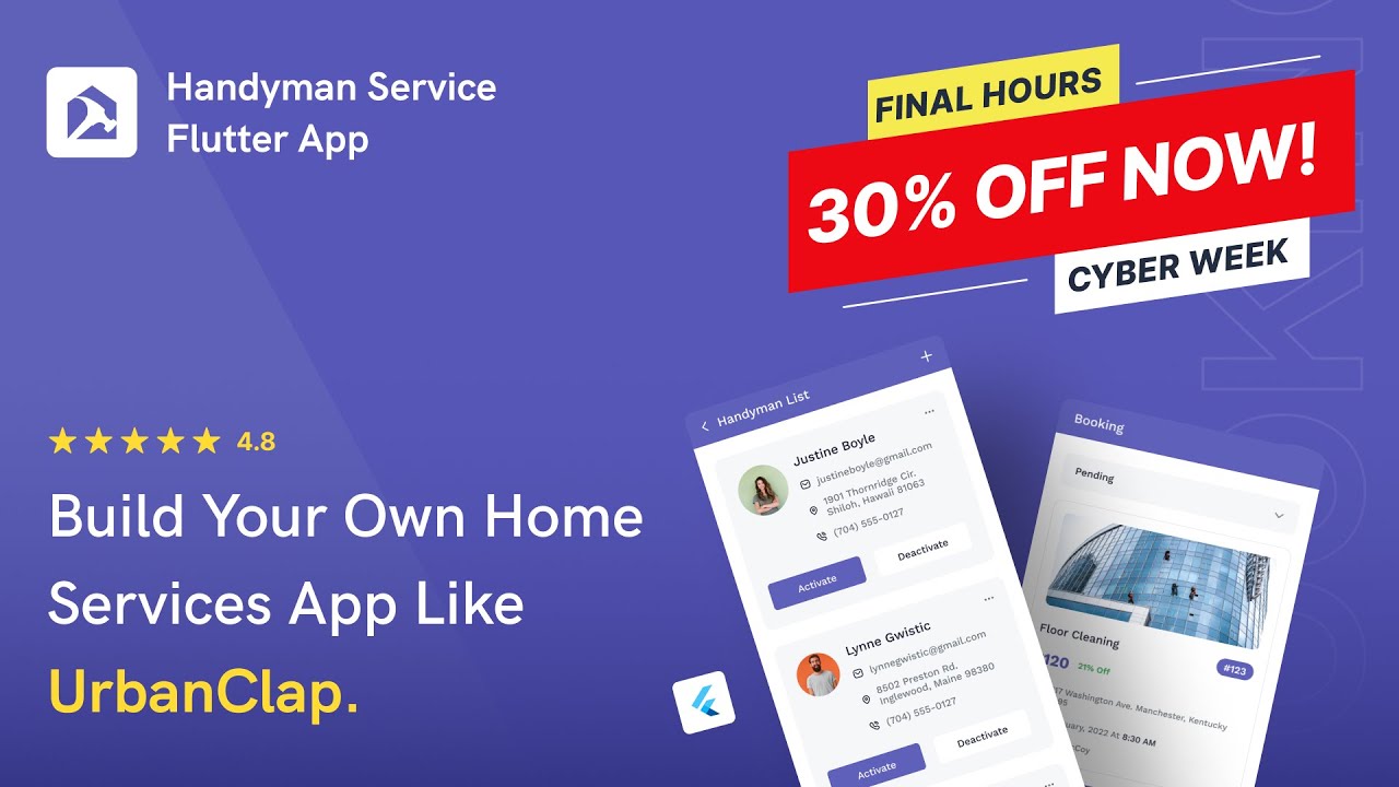 On-Demand Handyman Service Flutter App - 30% off [Offer End Soon] -Cyber Monday