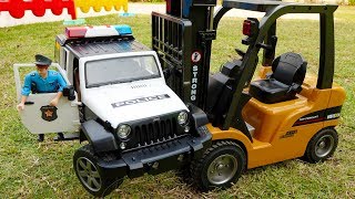 브루더 지프 경찰차 언박싱 전동 지게차 중장비 포크레인 장난감 놀이 Police Cars Jeep Bruder Vehicles Toys