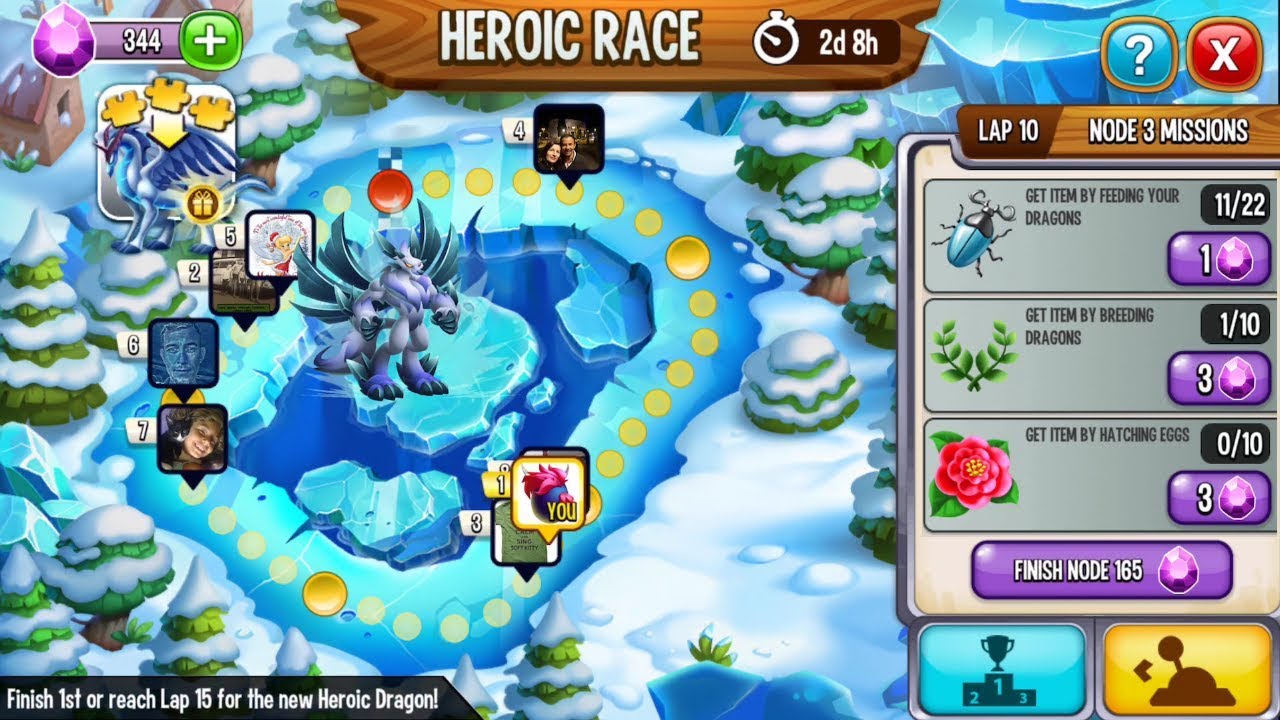 Reach LAP 10 NODE 3 Dragon City Heroic Race High Snow Dragon