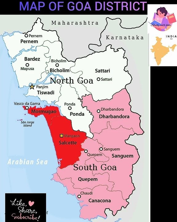 MAP OF GOA DISTRICT#goa#india#indiangeography#upsc#opsc#geography#shorts#map#shots#studywithkoko