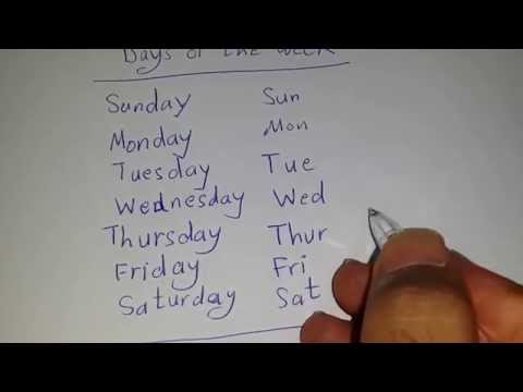 اختصارات ايام الاسبوع بالترتيب    