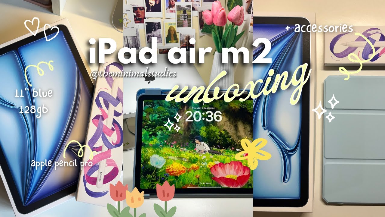 📦 iPad Air m2 2024 🩵 & Apple Pencil Pro unboxing ✏️ | blue 128gb 11" | accessories 🎀📱📝