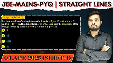 Let the three sides of a triangle are on the lines 4x - 7y + 10 = 0, x + y = 5,and 7x + 4y = 15.Then