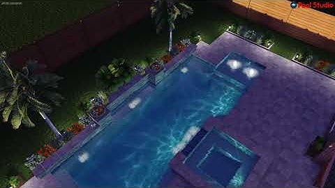 Geometric Pool/ Spa W/ Tanning Ledge and Raised Beam