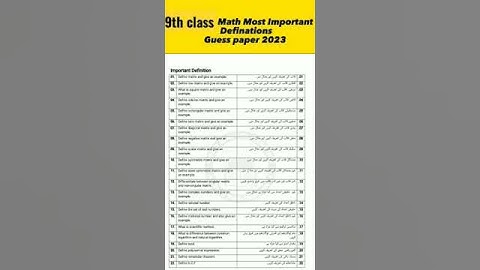9 class Math most important Definations guess 2023 exam #shorts