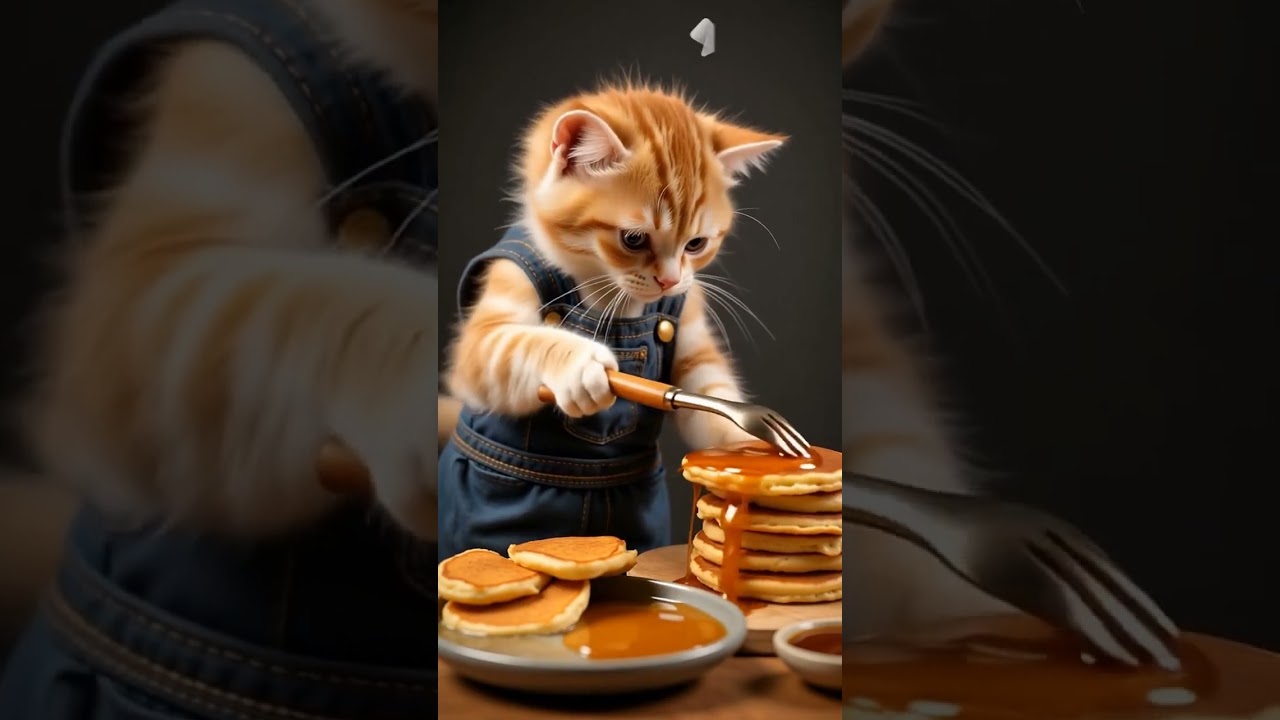Cat Chef Makes Mini Pancakes 