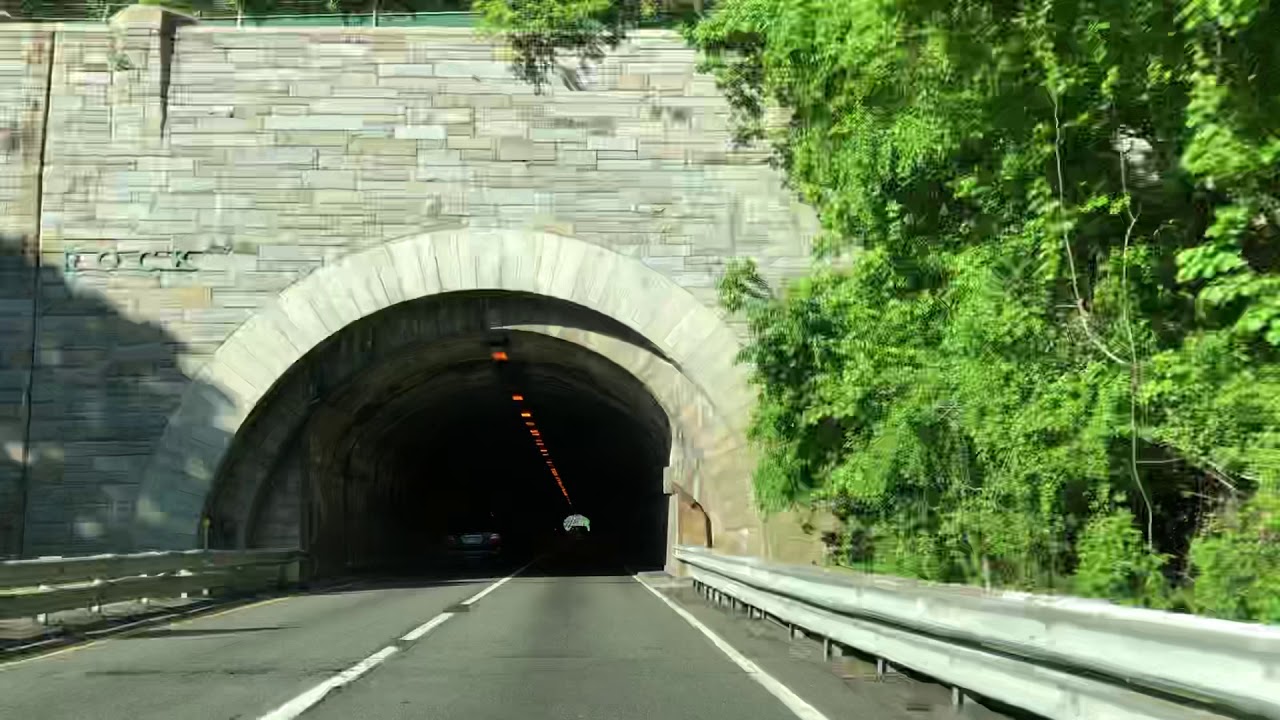 Driving through Heroes tunnel in Connecticut, United States on route 15