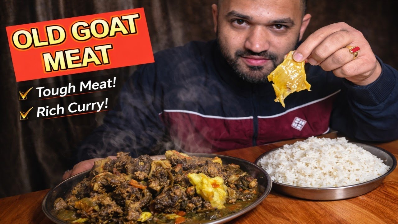 OLD GOAT MEAT MUKBANG | पुराना मीट, MUTTON RICE & MUTTON GRAVY | DESI ASMR #indianfood #mukbang 