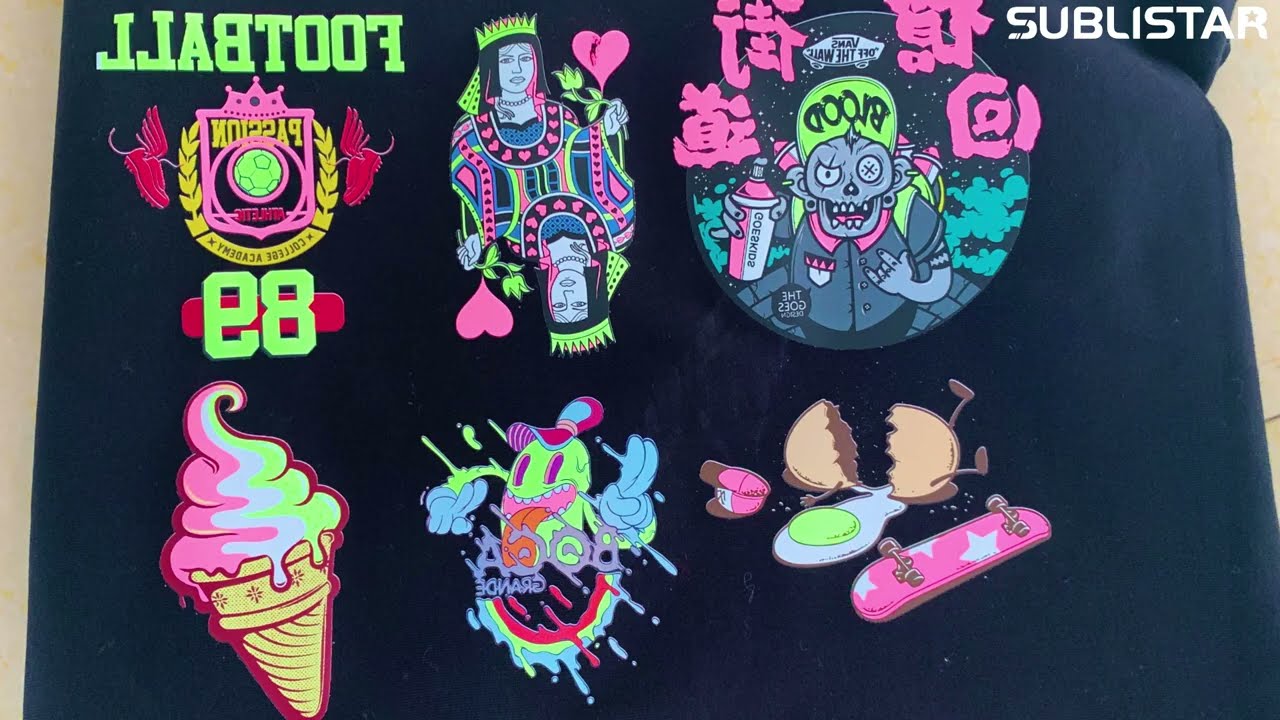 Fluorescent color ink DTF print on garments 