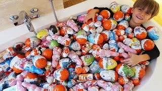 Kinder Surprise Eggs Bath - Batman Spider Man and Barbie Toys