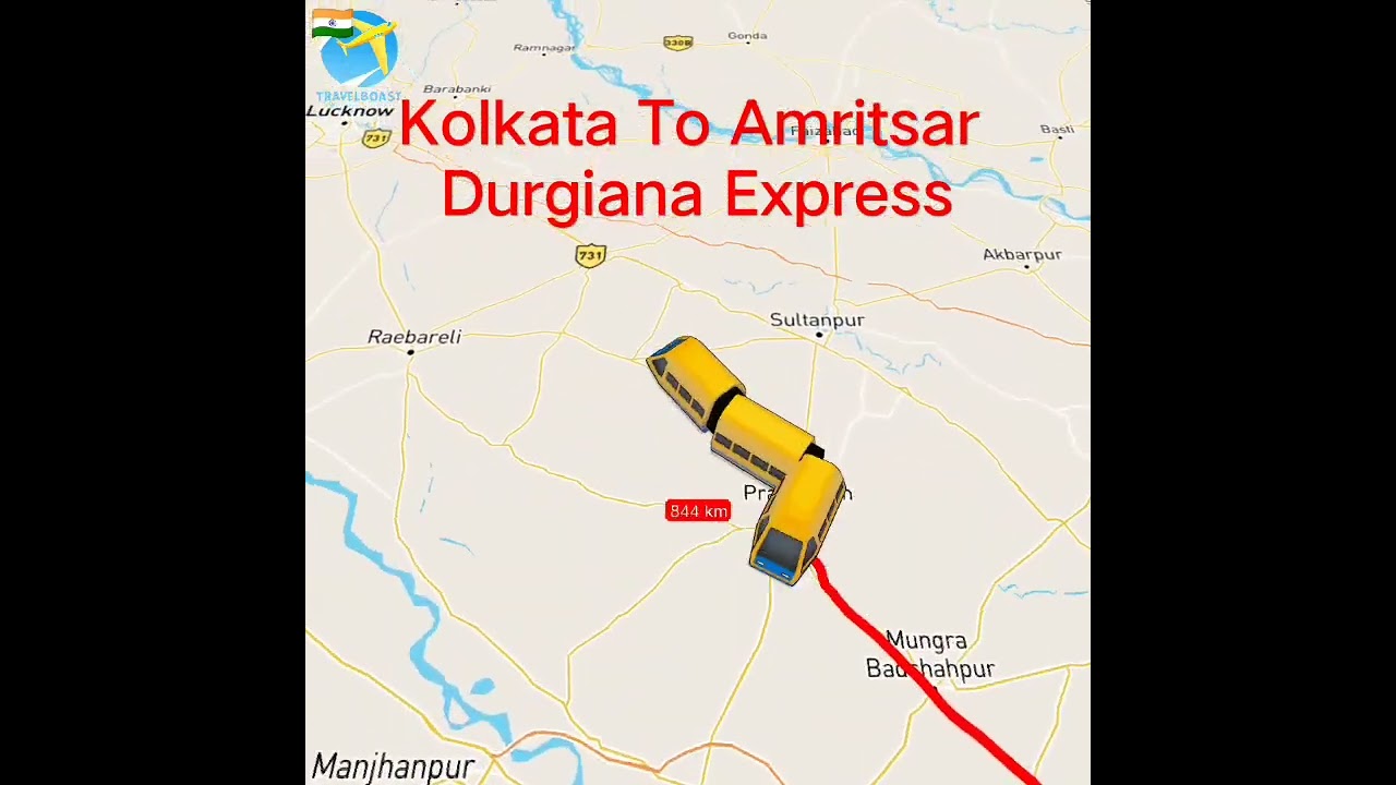 Kolkata to Amritsar durgiana Express route map