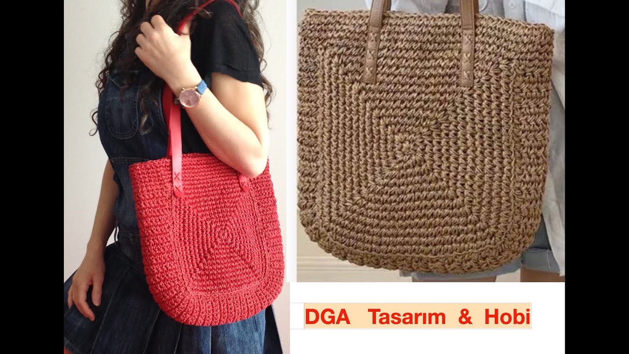 İki Kare Motiften Oluşan Çanta! Bag prepared with two square motifs #crochet #totebag #paperrope