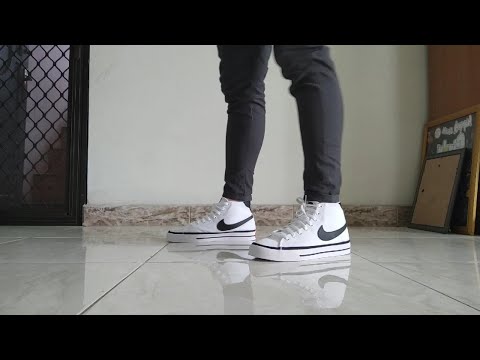 Nike court legacy canvas mid white/black + on feet - YouTube