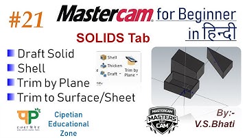 Mastercam SOLIDS Tab | Draft Solids, Shell, Trim by Plan, Trim by Sheet/Surface | Mastercam Beginner