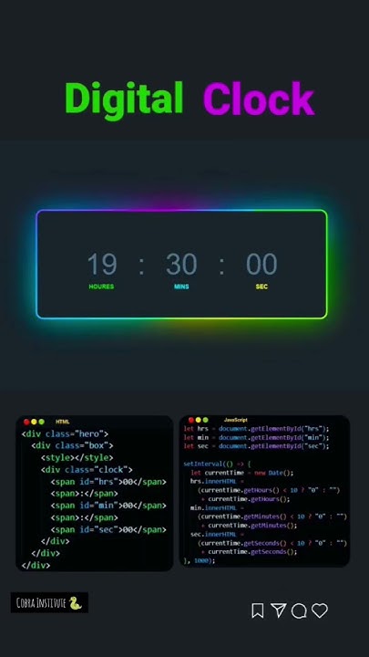Digital clock with html css javascript | Digital clock using html css # ...