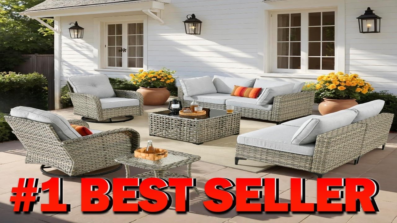 Outdoor Patio Furniture Sets 8 PCS Patio Conversation Set Outside Rattan Sectional - B0F8Q24BHM