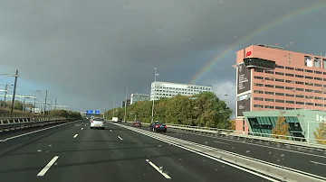 Dashcam Nederland: Regenboog boven Amsterdam Nieuw West en Badhoevedorp