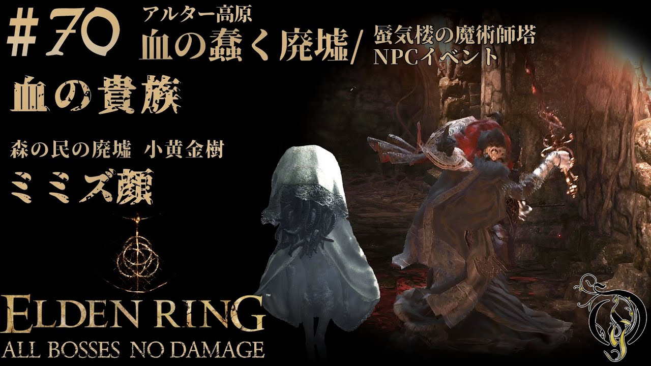 エルデンリング 70 Npcイベント 蜃気楼の魔術師塔 森の民の廃墟 血の蠢く廃墟 Boss ミミズ顔 血の貴族 Elden Ring Sanguine Noble No Damage Youtube