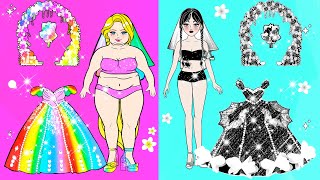 Pink And Black Fat And Thin Dresses New Wedding | कागज की गुड़िया ड्रेस अप | Woa Dolls Hindi