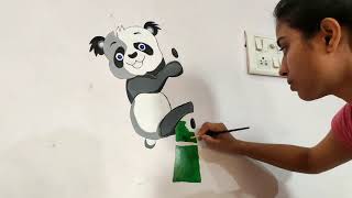 How to draw Panda | Panda wall painting | Wall Art DIY | Wall painting | by Reena's Creative Artwork