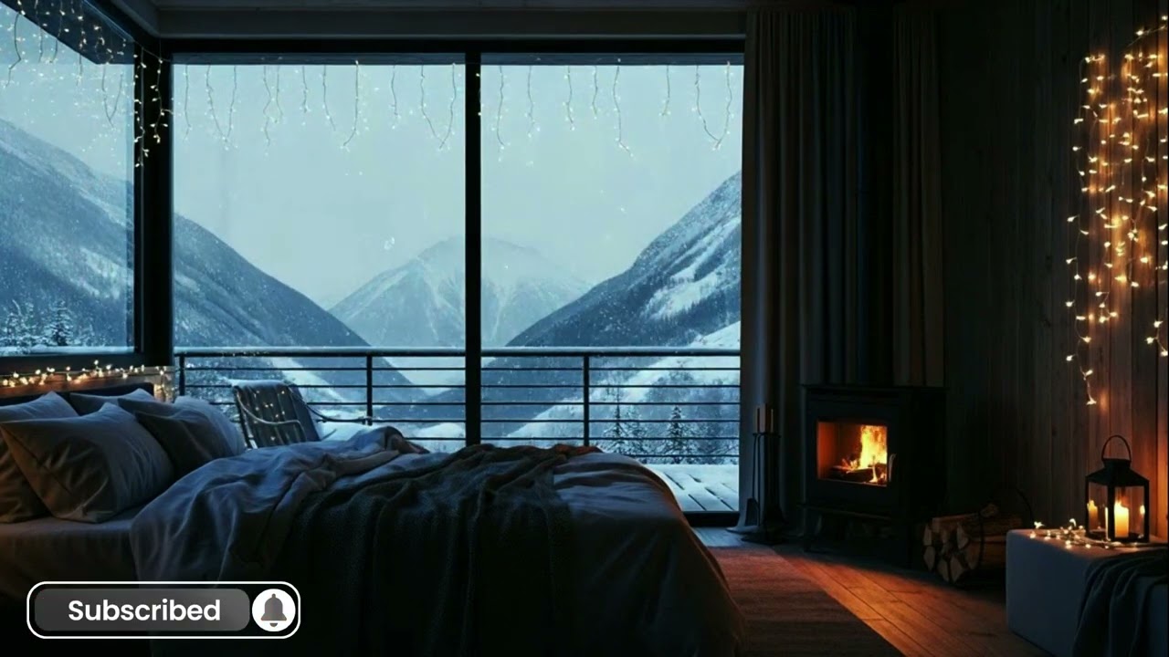 Cozy Bedroom with Snowfall ❄️ Winter Cabin Ambience for Sleep & Relaxation