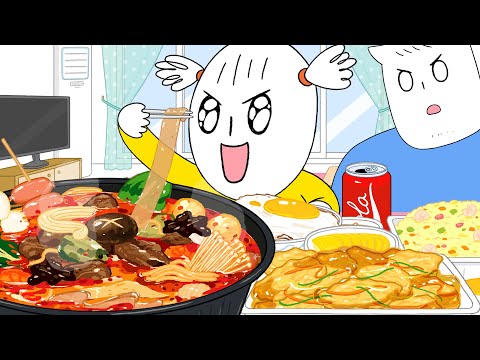 배고플 땐 마라탕 먹방! (꿔바로우, 새우볶음밥) 애니먹방 / Spicy Chinese Hot Pot Mukbang (Malatang) / Animation ASMR