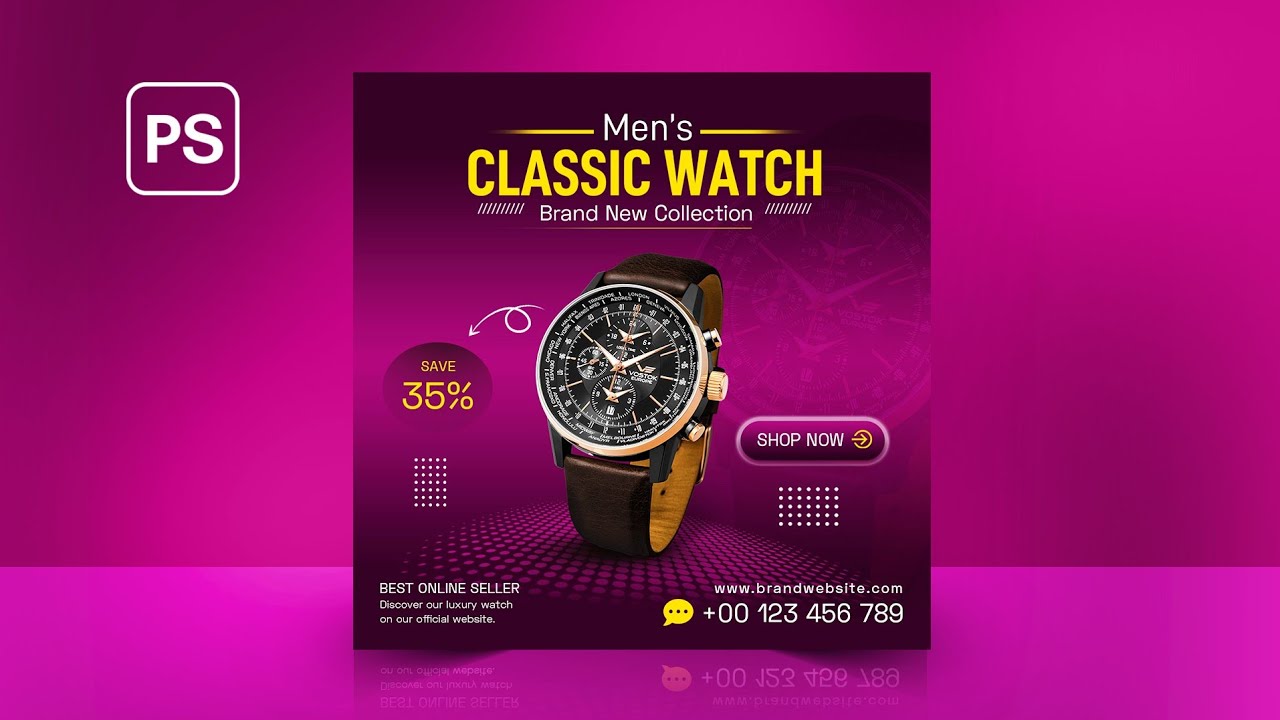 Social Media Advertisement Banner Design | Men's Wrist Watch | Photoshop Tutorial