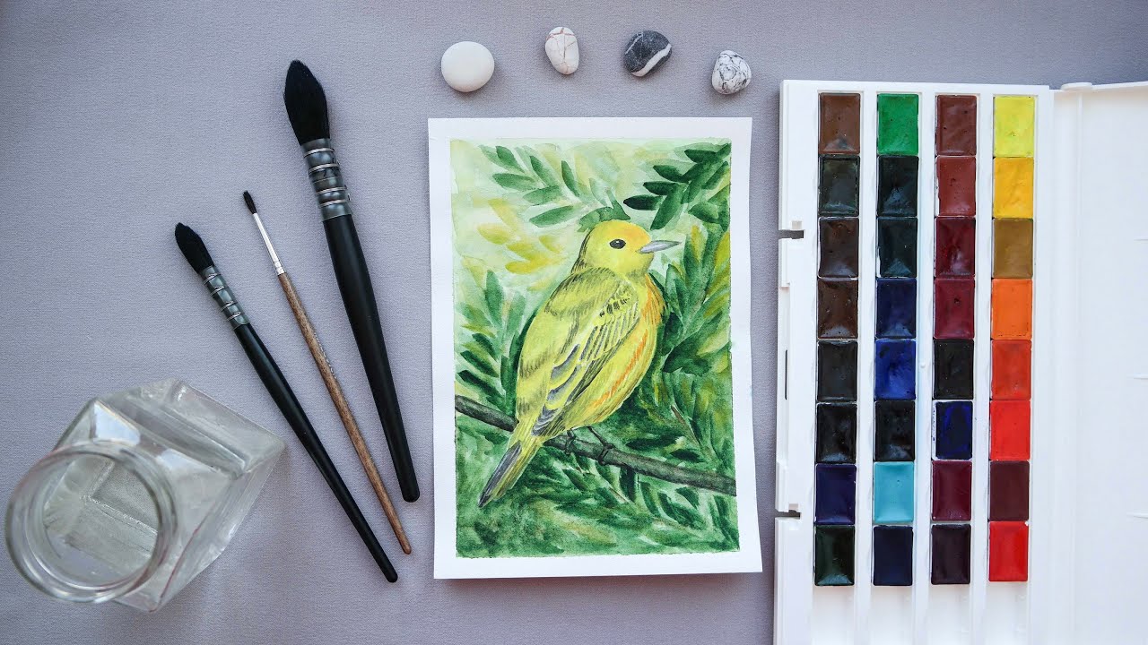 DRAW IT EASY! Watercolor painting of yellow bird easy and step by step 