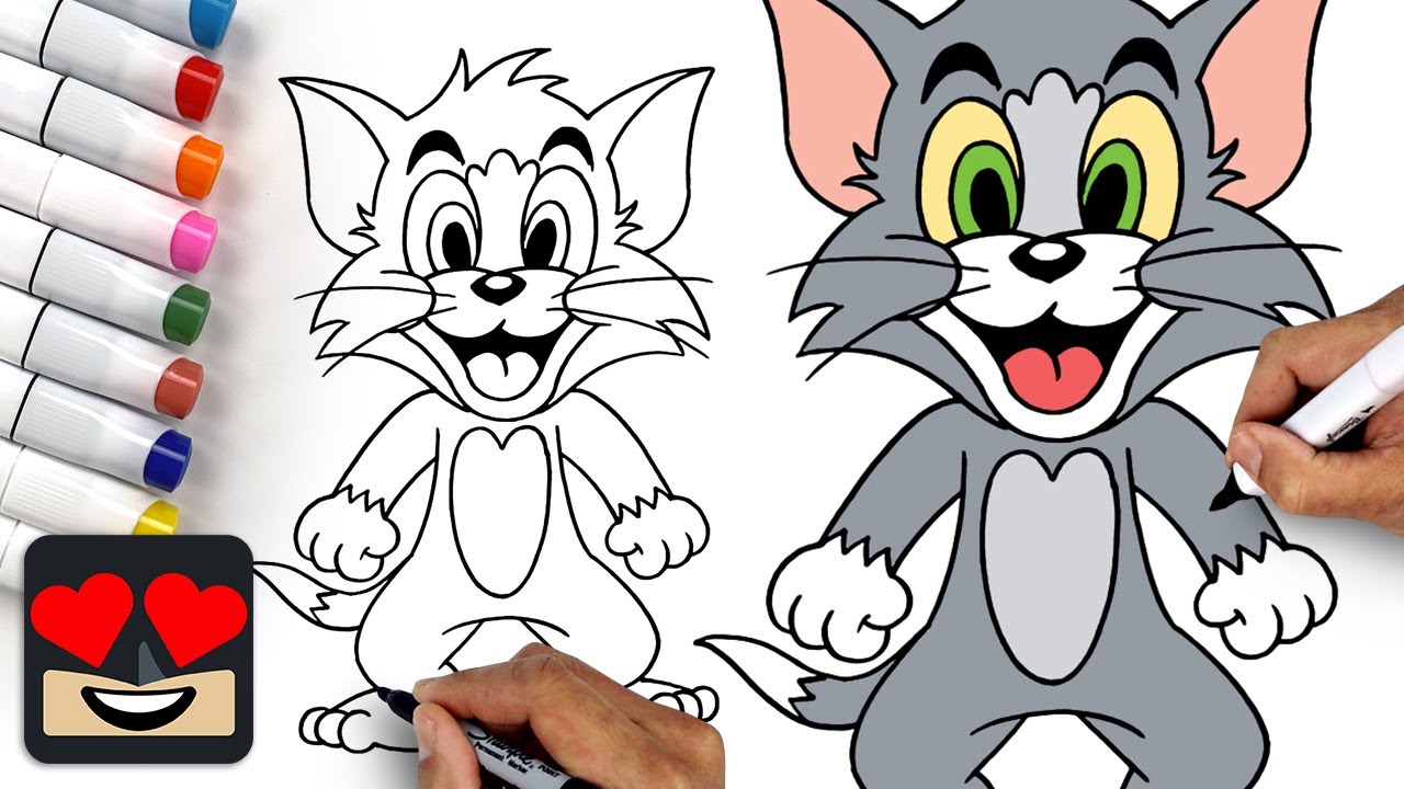 how to draw Tom and Jerry cartoon, easy outline drawing tutorial for kids  drawing pk / sketching - YouTube