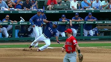 LAA@TEX: Andrus trips rounding first in the 6th