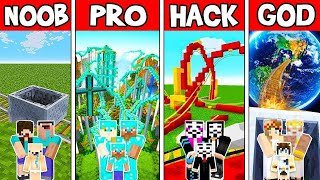Minecraft: FAMILY ROLLERCOASTER BUILD CHALLENGE - NOOB vs PRO vs HACKER vs GOD in Minecraft
