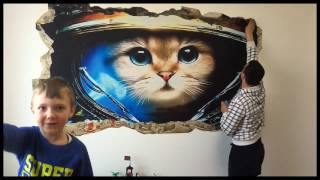 Hvordan montere 3DFototapet - Kunst Dekor Astronaut Cat Amazing Hvordan montere 3DFototapet - Kunst Dekor Astronaut Cat Amazing