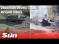 Ukrainian kamikaze drones crash into Russian truck in HUGE explosion