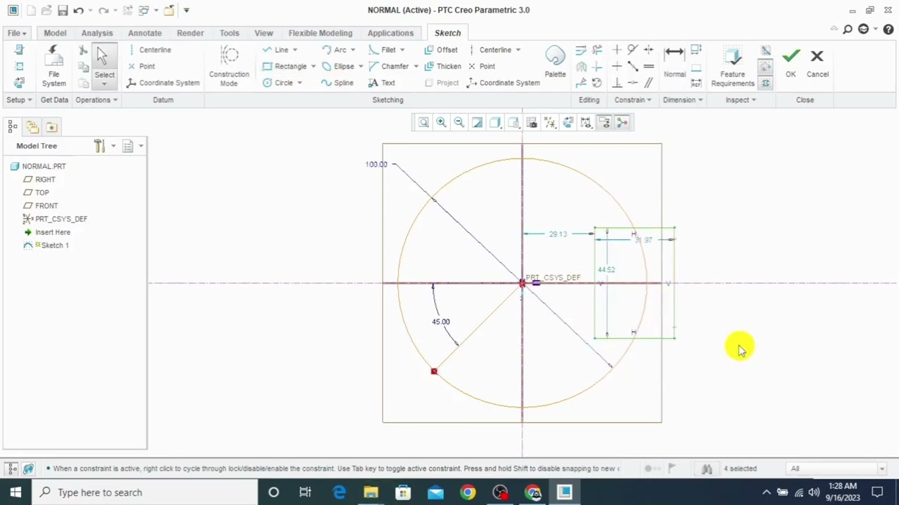 How to use Normal Command in CREO Sketch 