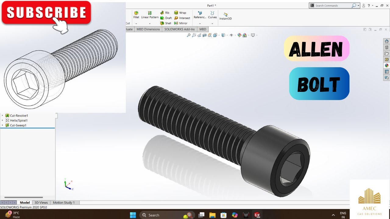 How to make Allen Bolt in Solidworks | Solidworks tutorials | Thread ...