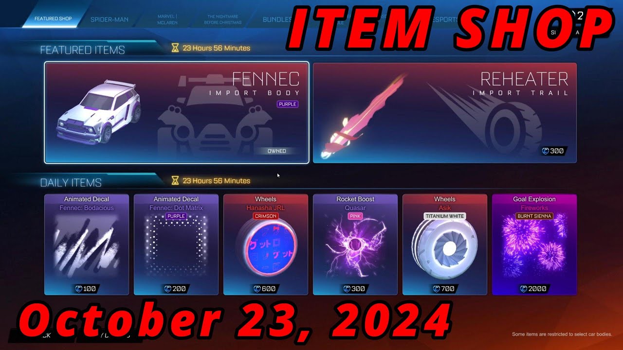 October 23 Rocket League Item Shop: PURPLE FENNEC DOT MATRIX!