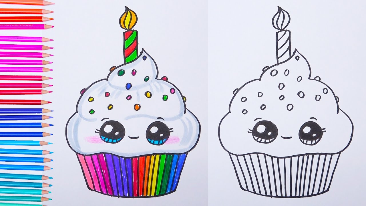 How To Draw A Birthday Cupcake Easy Drawings Youtube