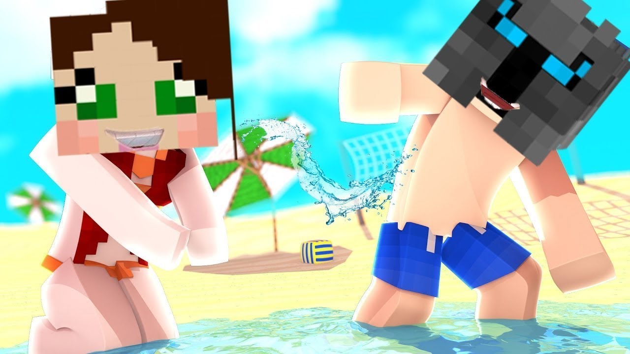 PopularMMOs Pat and Jen Minecraft BEACH CHALLENGE GAMES - Lucky Block Mod -...